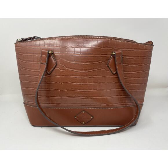 St. John's Bay Westbrooke Brown Top Zip Faux Leather Satchel Tote Bag - Picture 1 of 8